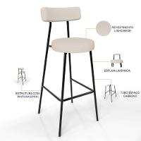 Kit 06 Banquetas Altas Estrutura Em Aço Milão Linho Bege - 6