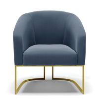 Poltrona Stella Suede Azul Marinho Base Industrial Dourada - 6