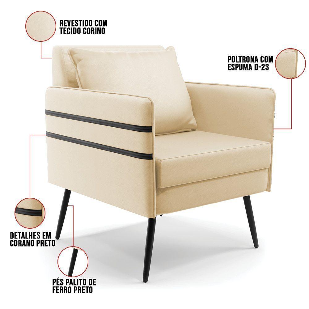 Kit 01 Namoradeira E 02 Poltronas Corino Bege - 5
