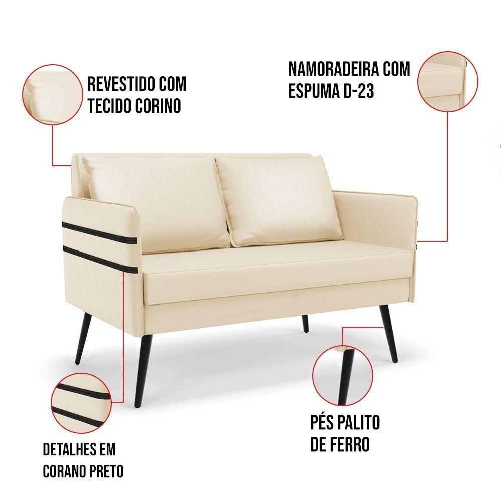 Kit 01 Namoradeira E 02 Poltronas Corino Bege - 6