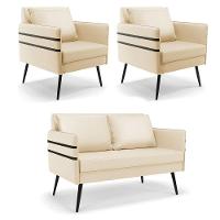 Kit 01 Namoradeira E 02 Poltronas Corino Bege - 1