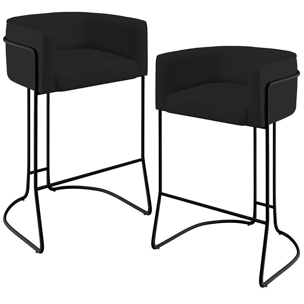 Kit 02 Banquetas Fixa Preto Veludo Preto C-300 - 1