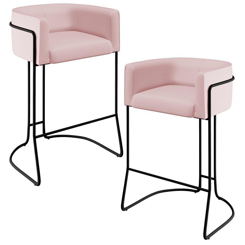 Kit 02 Banquetas Fixa Preto Veludo Rosê C-305 - 1