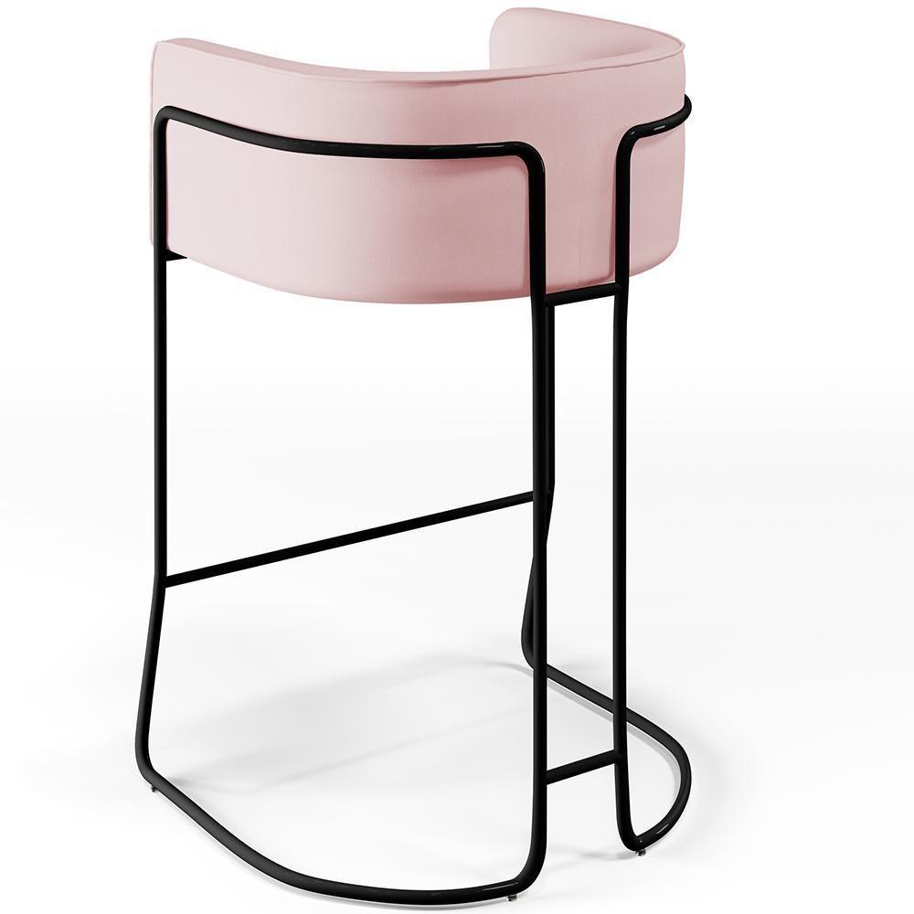 Kit 02 Banquetas Fixa Preto Veludo Rosê C-305 - 3