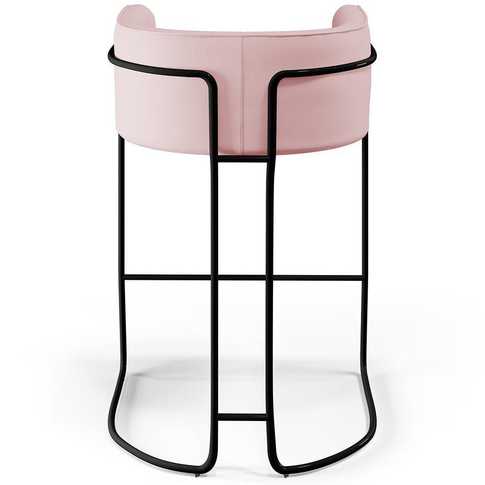 Kit 02 Banquetas Fixa Preto Veludo Rosê C-305 - 4