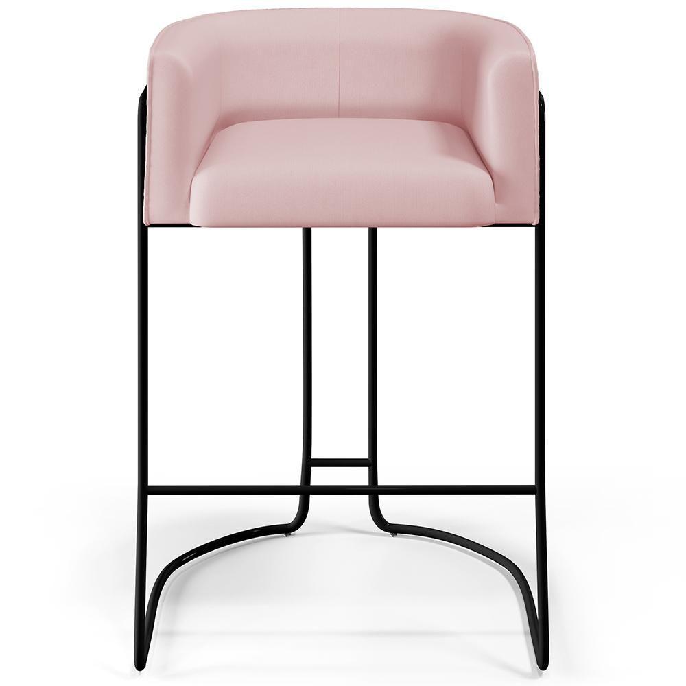 Kit 02 Banquetas Fixa Preto Veludo Rosê C-305 - 5