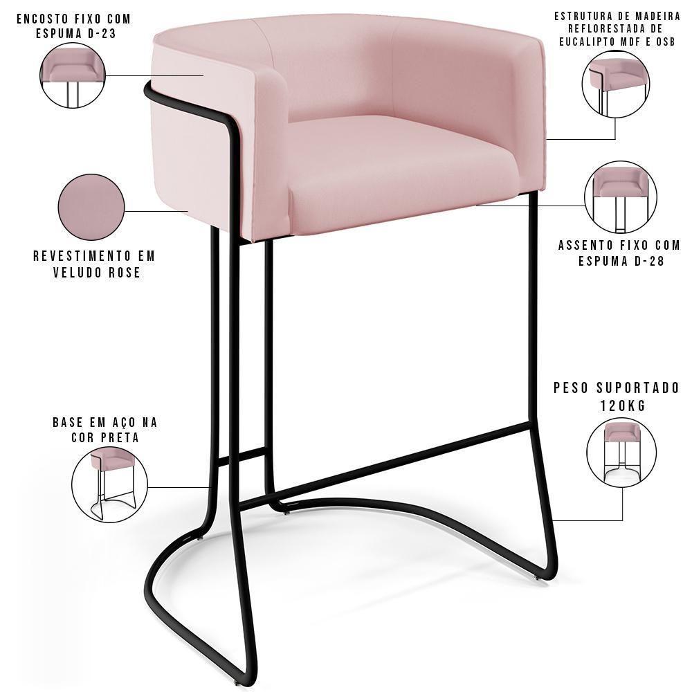 Kit 02 Banquetas Fixa Preto Veludo Rosê C-305 - 7