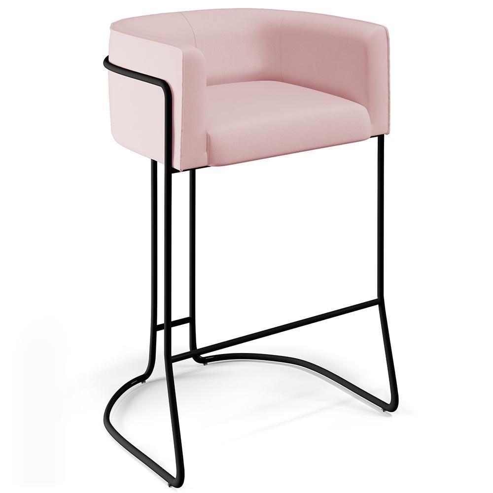 Kit 02 Banquetas Fixa Preto Veludo Rosê C-305 - 8