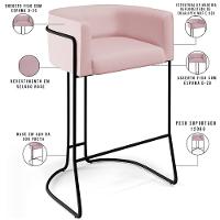 Kit 02 Banquetas Fixa Preto Veludo Rosê C-305 - 7