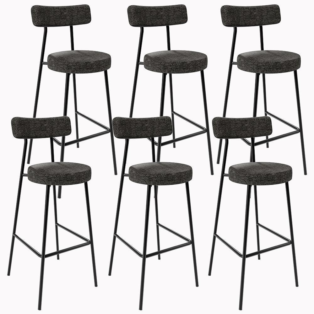 Kit 06 Banquetas Altas Estrutura Em Aço Milão Linho Chumbo - 1