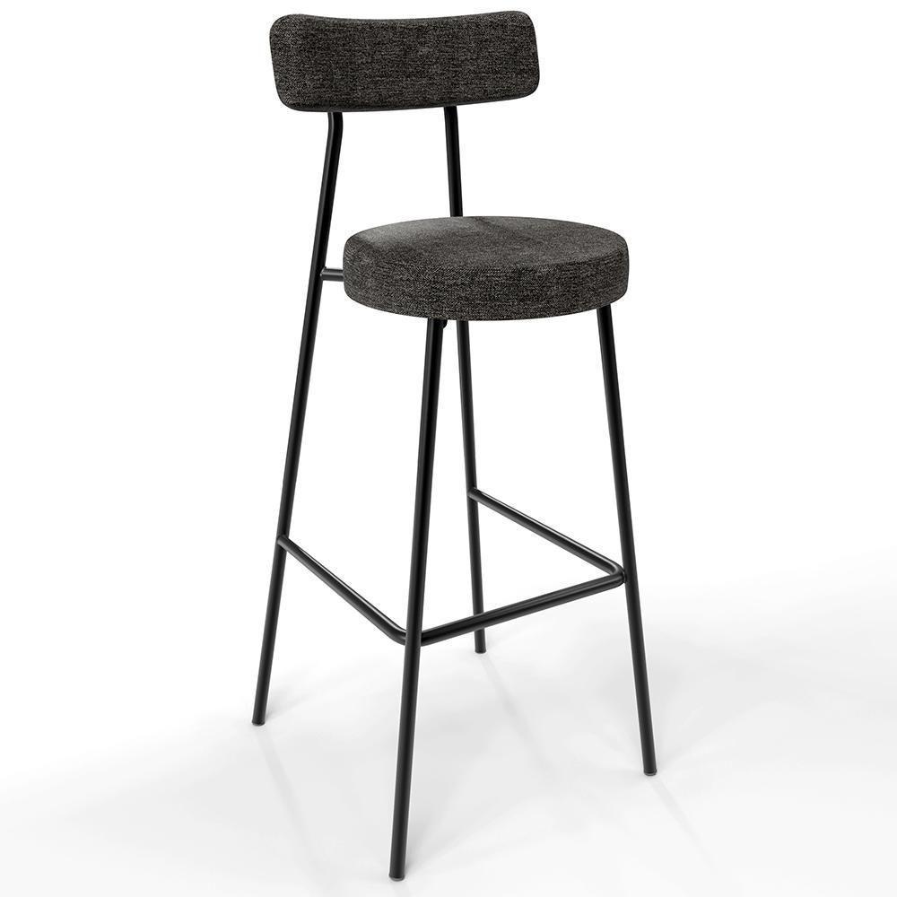 Kit 06 Banquetas Altas Estrutura Em Aço Milão Linho Chumbo - 7