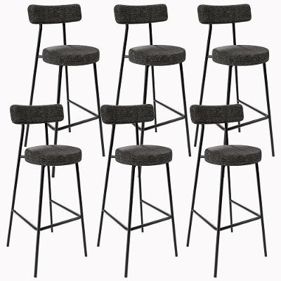 Kit 06 Banquetas Altas Estrutura Em Aço Milão Linho Chumbo