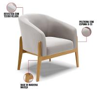 Kit 02 Poltronas Stella Veludo Base Madeira Castanho - D'rossi Cor Cinza