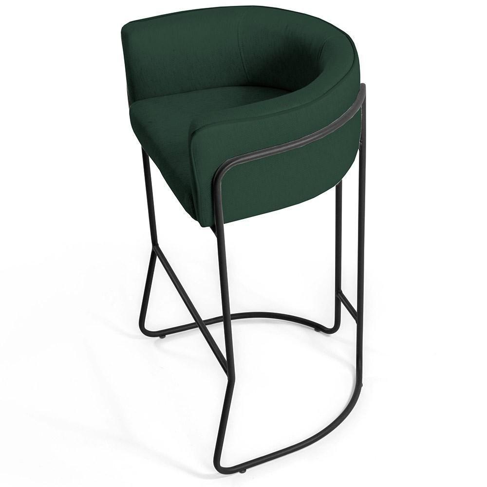 Kit 03 Banquetas Fixa Preto Linho Verde Musgo C-117 - 4