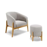 Kit 01 Poltrona E 01 Puff Cinza Base Madeira Castanho - 1