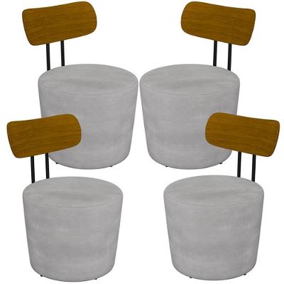 Kit 04 Poltronas Luara M03 Base Fixa Veludo Cinza Lyam Decor