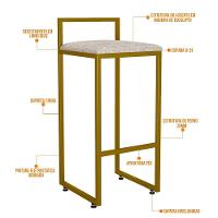 Kit 04 Banquetas Alta Hanna Dourado Linho Bege - 7