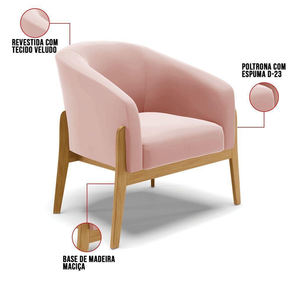 Kit 02 Poltronas Stella Veludo Base Madeira Castanho - D'rossi Cor Rose - 4