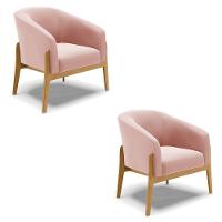 Kit 02 Poltronas Stella Veludo Base Madeira Castanho - D'rossi Cor Rose - 1