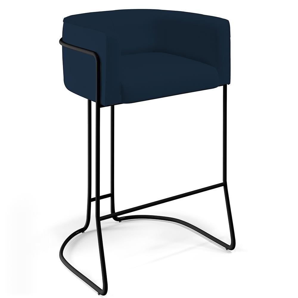 Kit 03 Banquetas Fixa Preto Veludo Azul Oxford C-304 - 7