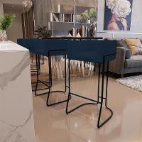 Kit 03 Banquetas Fixa Preto Veludo Azul Oxford C-304 - 8