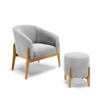 Kit 01 Poltrona E 01 Puff Cinza Base Madeira Castanho - 1