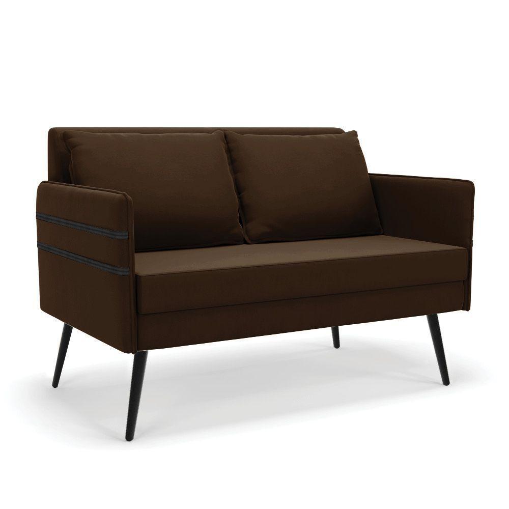 Namoradeira 02 Lugares Mari Suede Pés Palito De Ferro Marrom - 1