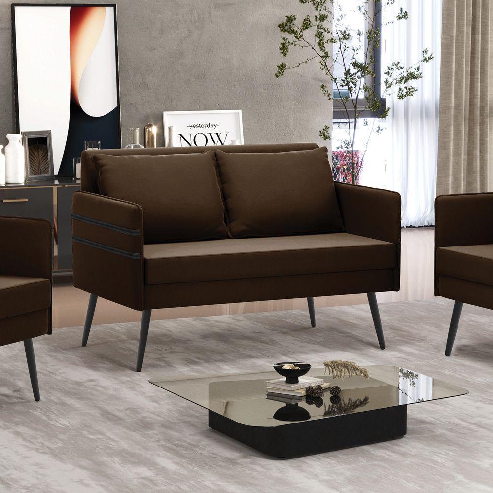 Namoradeira 02 Lugares Mari Suede Pés Palito De Ferro Marrom - 8