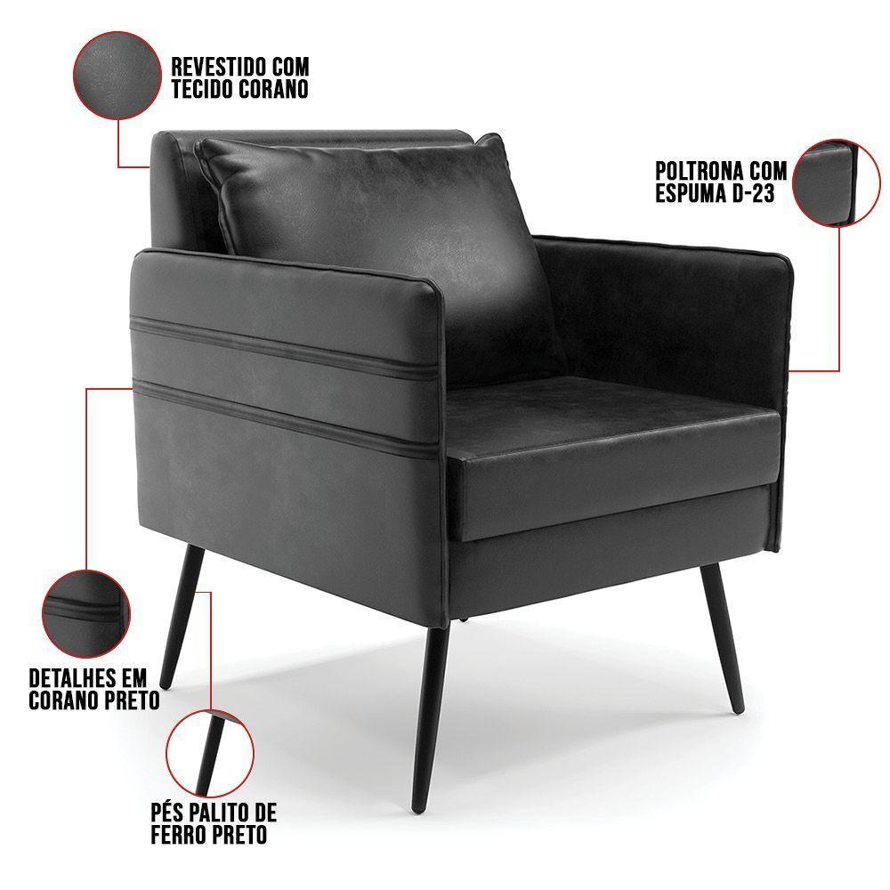 Kit 01 Namoradeira E 02 Poltronas Corano Preto - 4