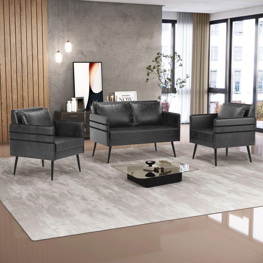 Kit 01 Namoradeira E 02 Poltronas Corano Preto - 8