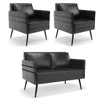 Kit 01 Namoradeira E 02 Poltronas Corano Preto - 1