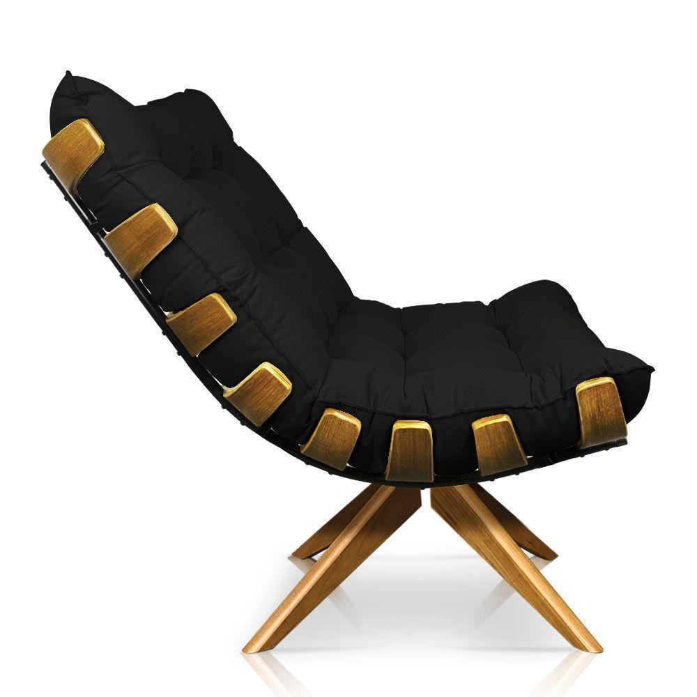 Kit Poltrona Costela Com Puff Giratória Linho Preto - 6