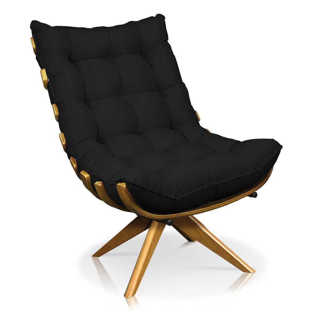 Kit Poltrona Costela Com Puff Giratória Linho Preto - 8