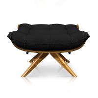 Kit Poltrona Costela Com Puff Giratória Linho Preto