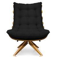 Kit Poltrona Costela Com Puff Giratória Linho Preto - 19