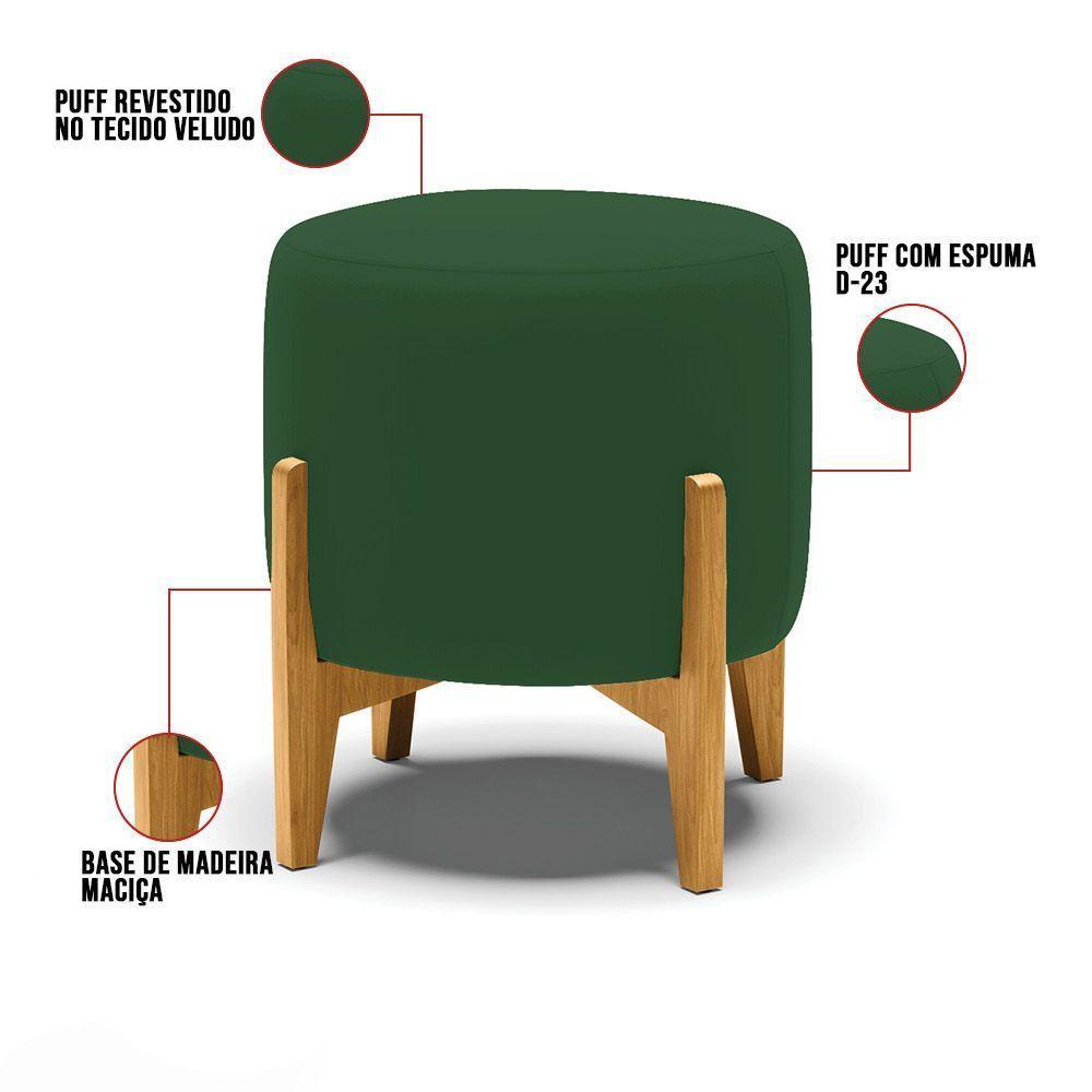 Kit 01 Poltrona E 01 Puff Verde Base Madeira Castanho - 4