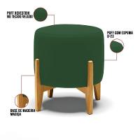 Kit 01 Poltrona E 01 Puff Verde Base Madeira Castanho