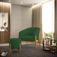 Kit 01 Poltrona E 01 Puff Verde Base Madeira Castanho - 8