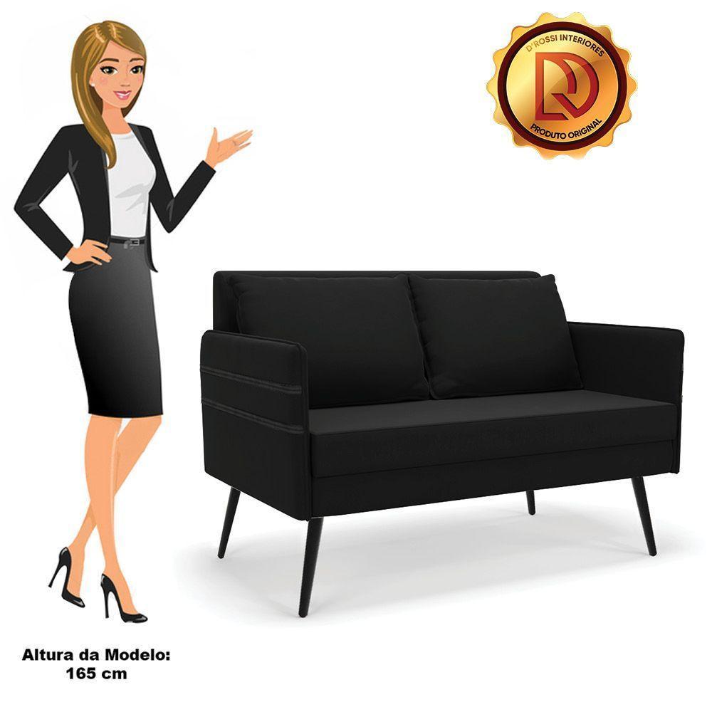 Namoradeira 02 Lugares Mari Suede Pés Palito De Ferro Preto - 3