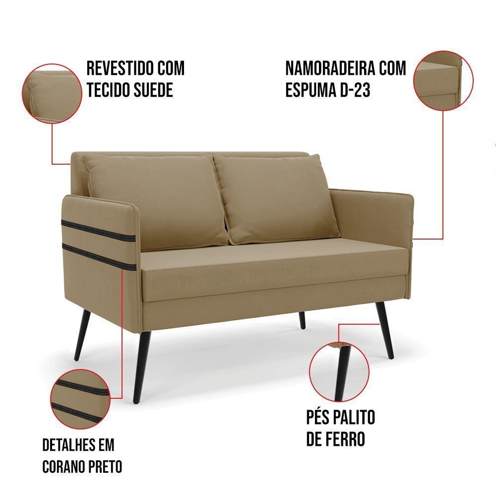 Kit 01 Namoradeira E 02 Poltronas Suede Marrom Rato - 5