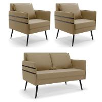 Kit 01 Namoradeira E 02 Poltronas Suede Marrom Rato - 1