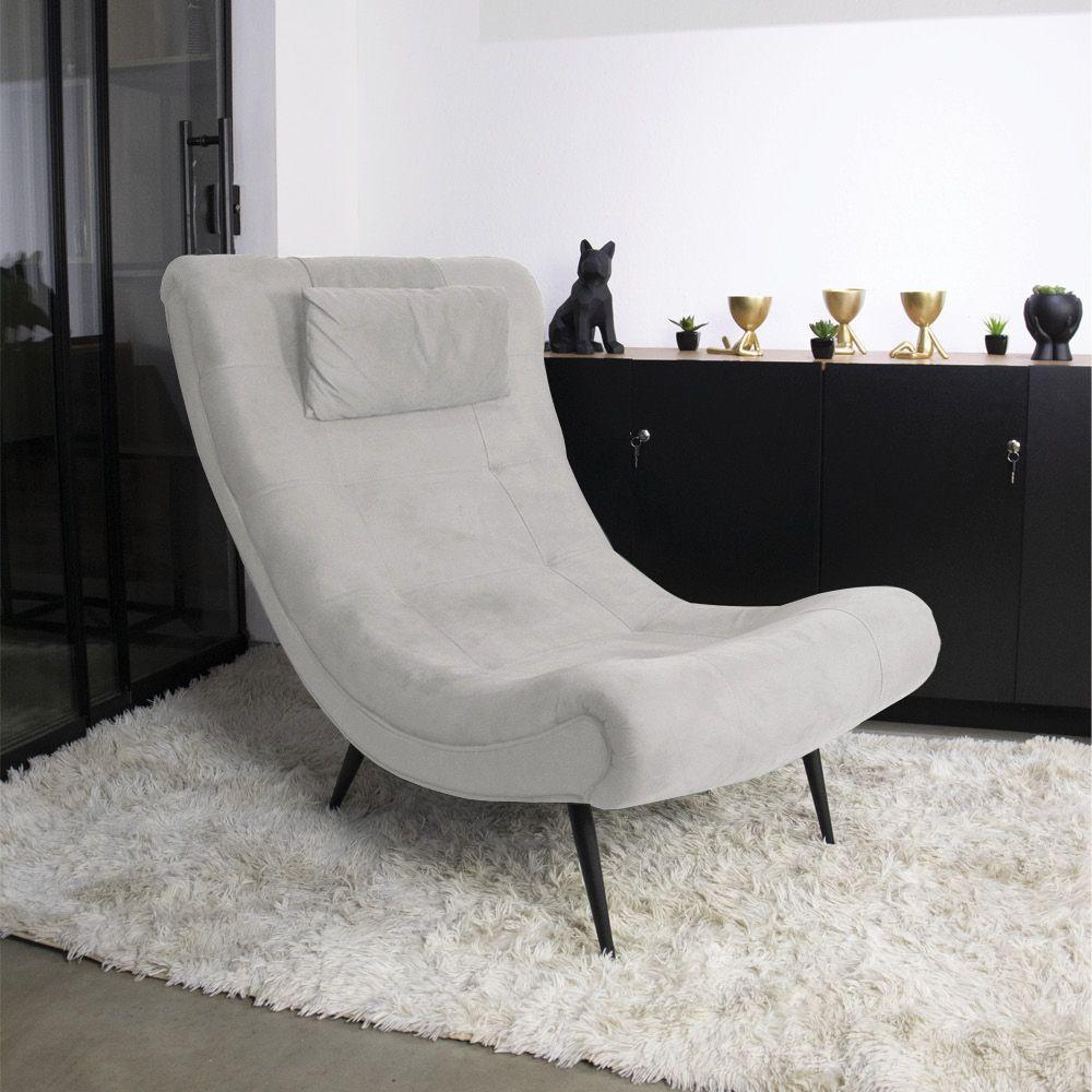 Kit 02 Poltronas Sher Suede Cinza Pés Palito De Ferro - 8