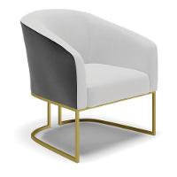 Poltrona Preto Com Linho Cinza A05 Base Industrial Dourada - 1