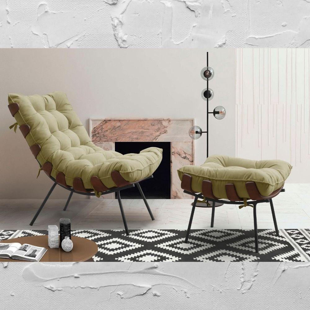 Poltrona Costela Com Puff- Bege-Gatmagazine - 1