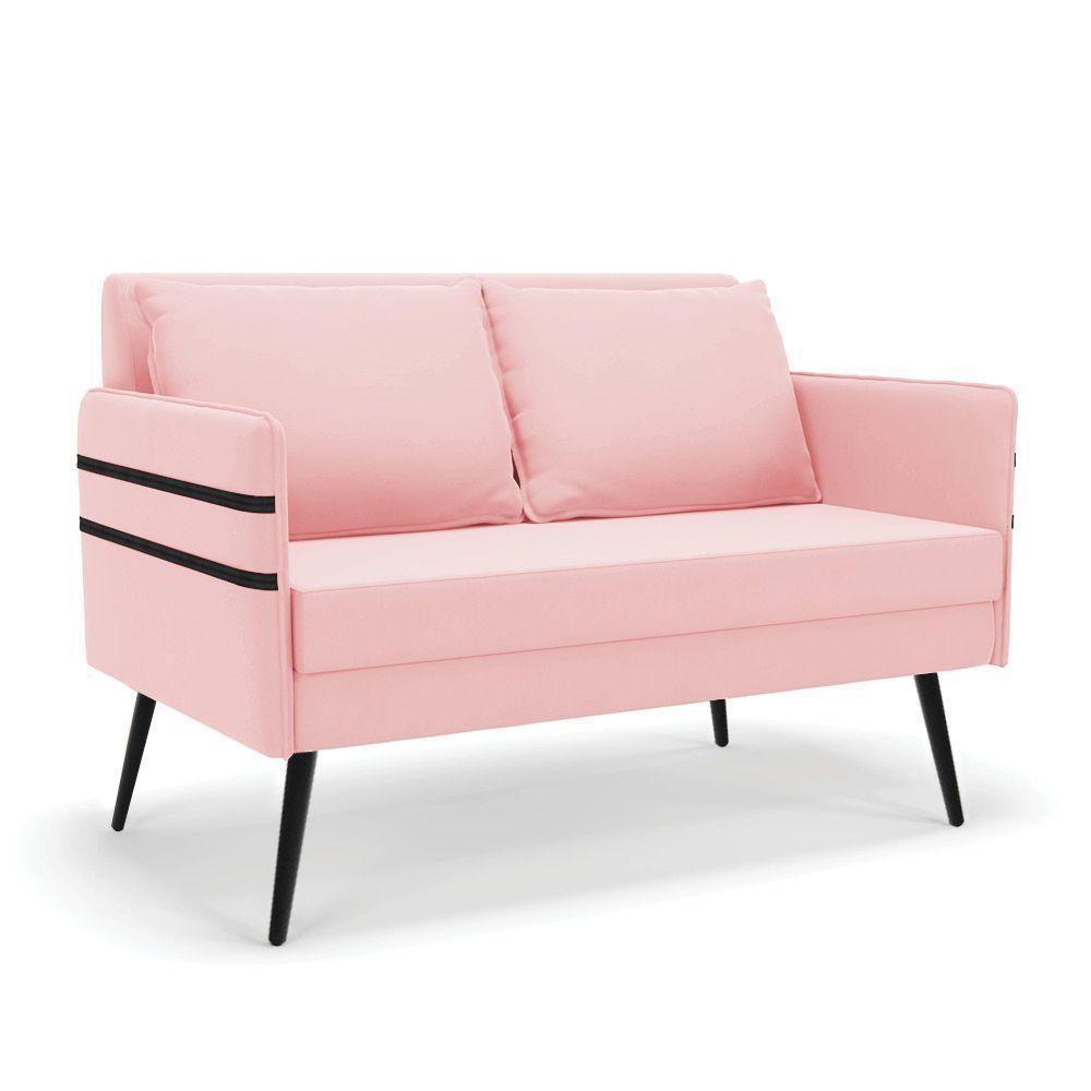 Namoradeira 02 Lugares Mari Suede De Ferro Rosa Bebê - 1