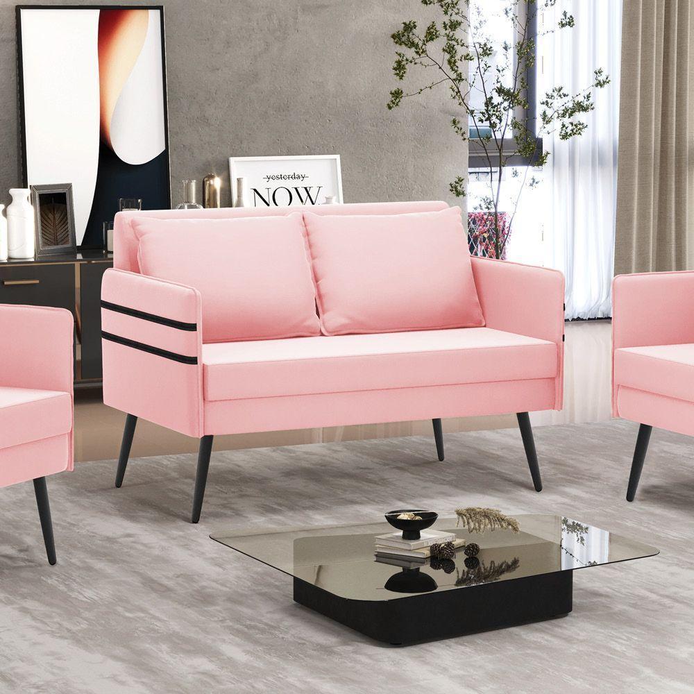 Namoradeira 02 Lugares Mari Suede De Ferro Rosa Bebê - 8