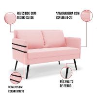 Namoradeira 02 Lugares Mari Suede De Ferro Rosa Bebê