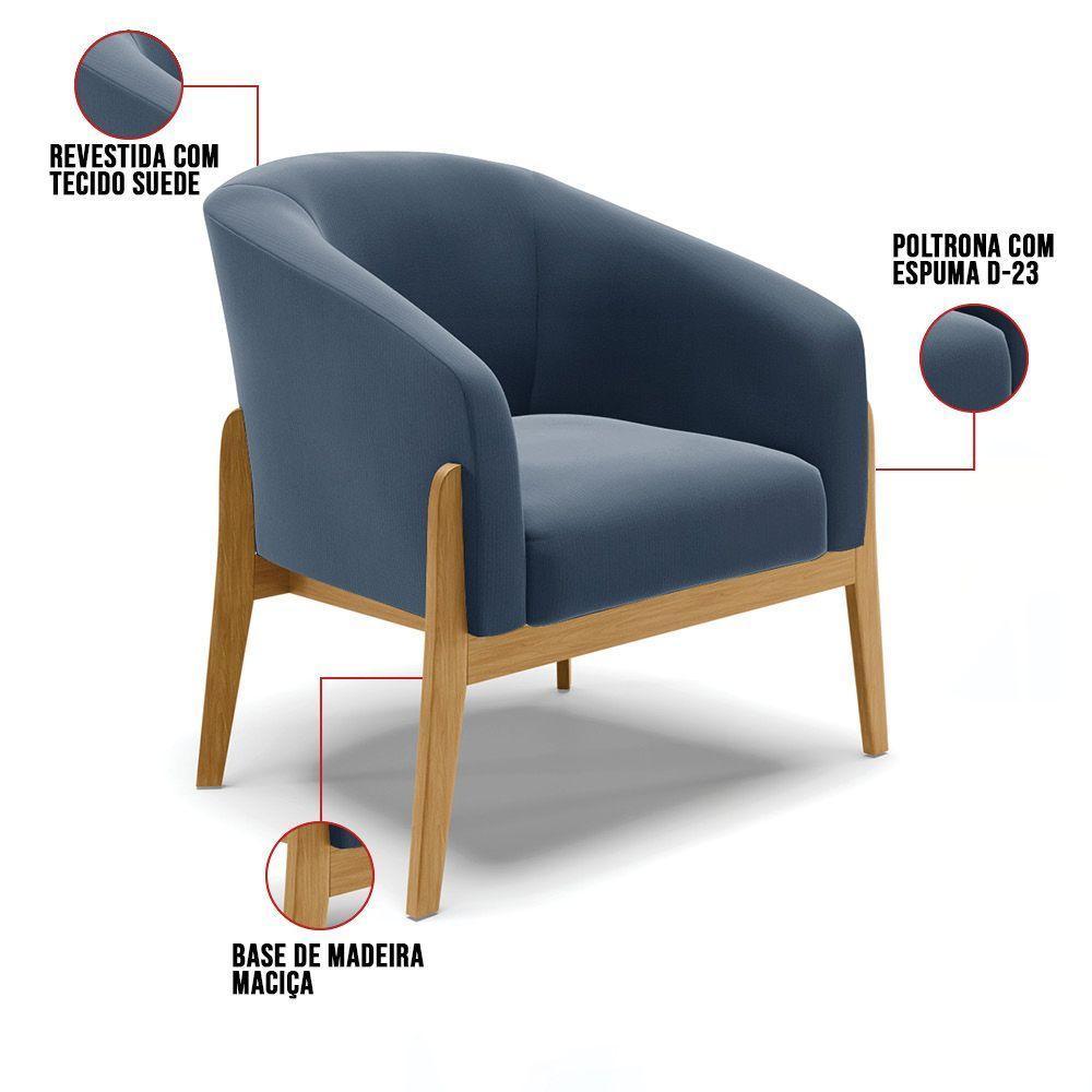 Kit 02 Poltronas Stella Suede Base Madeira Castanho - D'rossi Cor Azul Marinho - 4