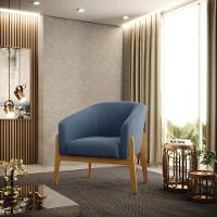 Kit 02 Poltronas Stella Suede Base Madeira Castanho - D'rossi Cor Azul Marinho - 5