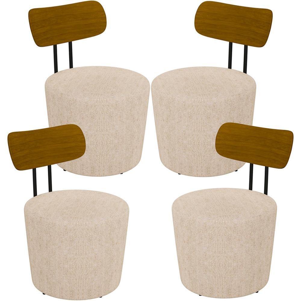 Kit 04 Poltronas Base Fixa Luara M03 Linho Cru - 1